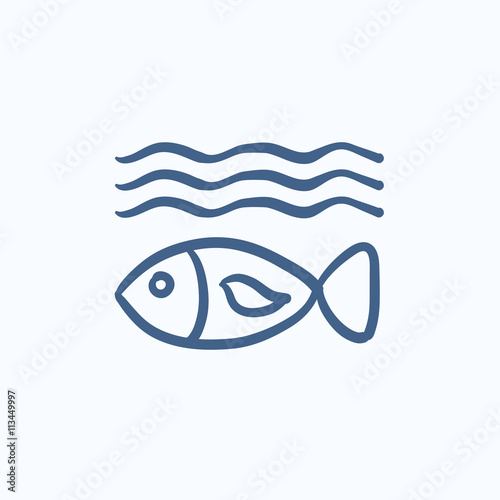 Fish under water sketch icon.