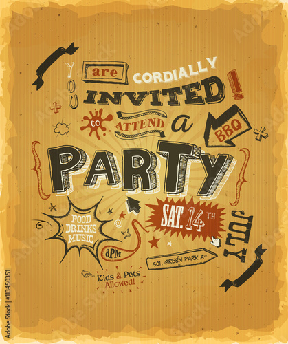 Party Invitation Poster On Kraft Paper