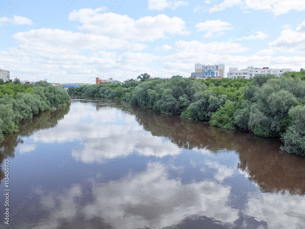 Omsk city. River Om. View from the Bridge