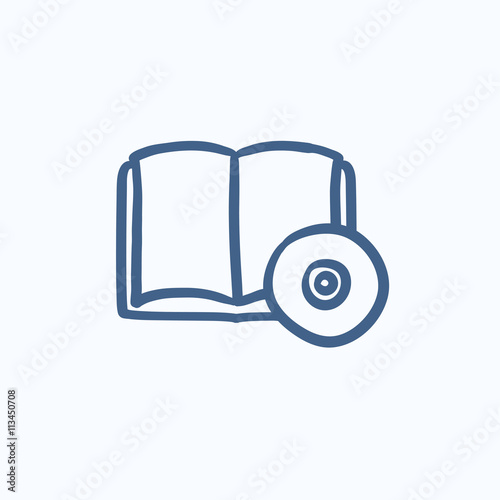 Audiobook and cd disc sketch icon.