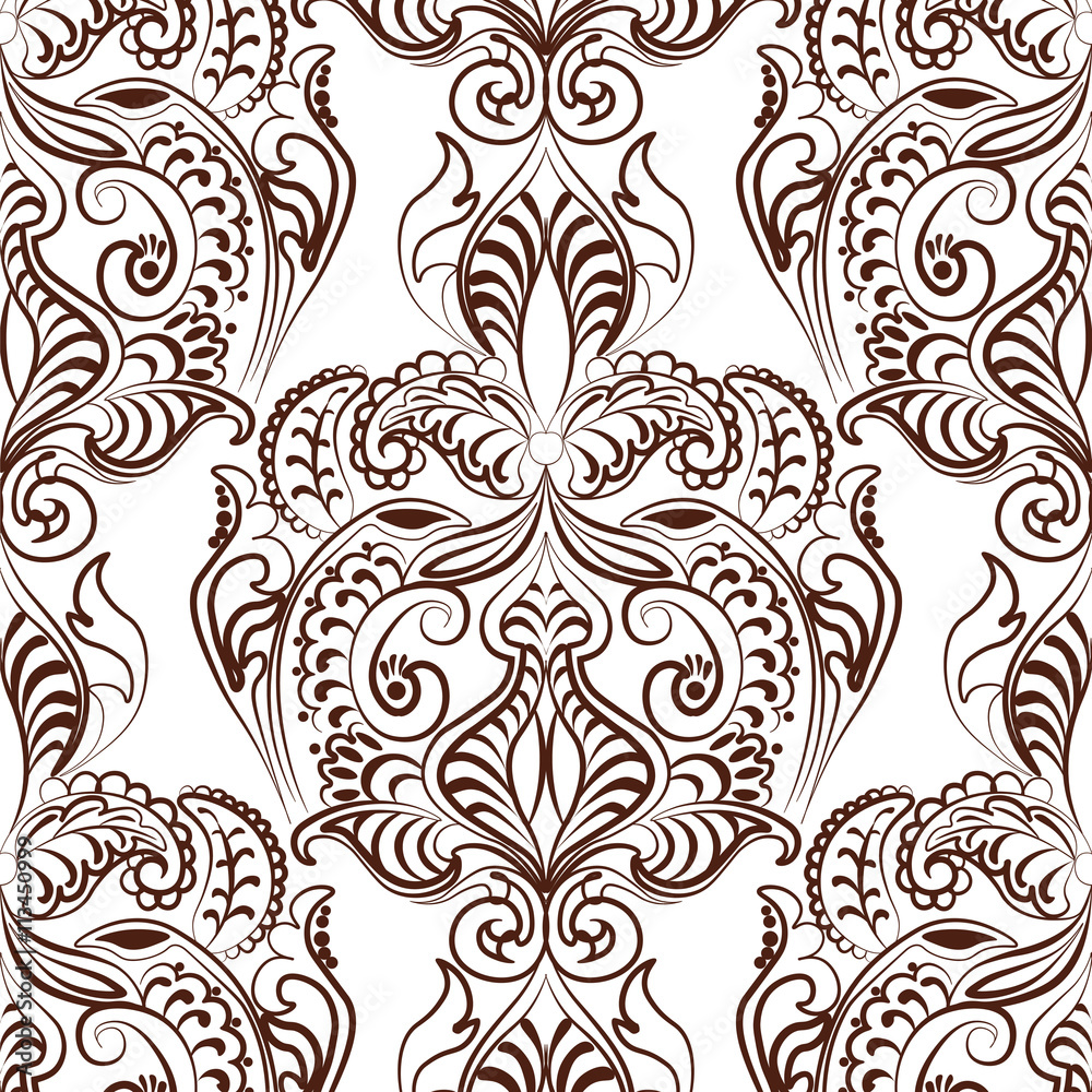 Vector floral lace pattern in Oriental style. Ornamental lace pattern for wedding invitations, greeting cards, wallpaper, backgrounds, fabrics, textile. Traditional decor. Russet color Vector floral lace pattern in Oriental style. Ornamental lace pattern for wedding invitations, greeting cards, wallpaper, backgrounds, fabrics, textile. Traditional decor. Russet color