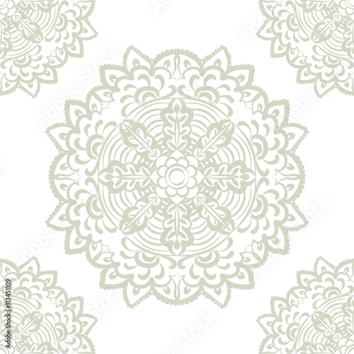 Vector floral round element in Eastern style. Ornamental lace pattern for wedding invitations and greeting cards, wallpaper, backgrounds, fabrics, textile. Lint green color