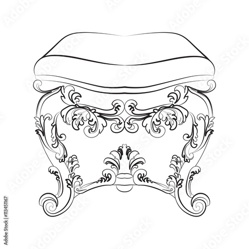 Baroque Rich style furniture. Elegant chair set with luxurious ornaments. Vector sketch