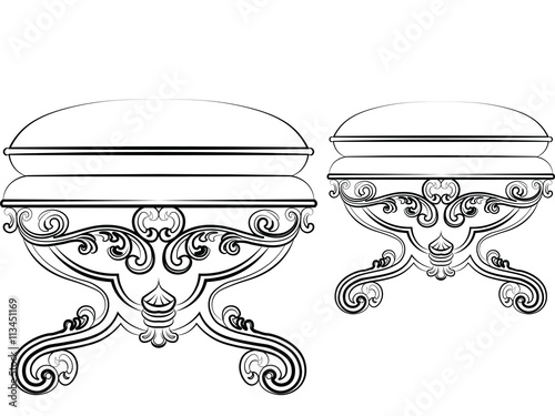 Baroque Rich style furniture. Elegant chair set with luxurious ornaments. Vector sketch