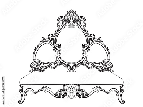 Baroque Royal style furniture. Rich sofa bench with luxurious ornaments. Vector sketch