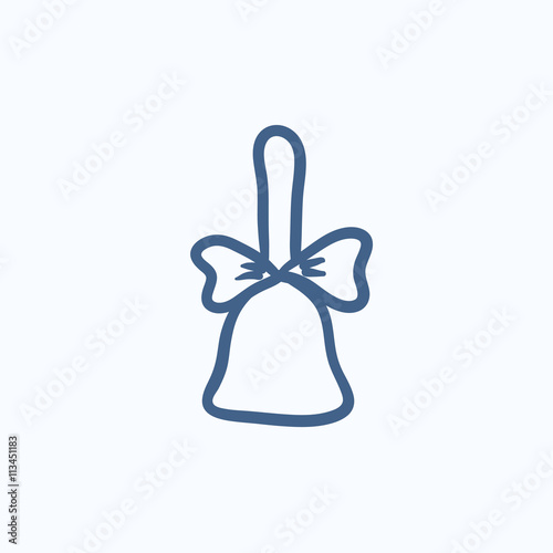 School bell with ribbon sketch icon.