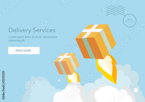 Web banner for Delivery Services and E-Commerce. Flat elements isolated vector illustration