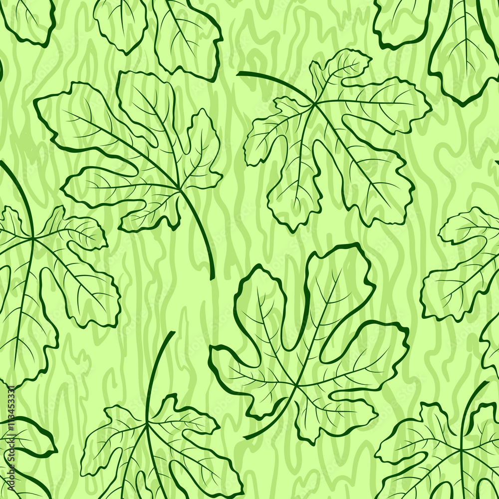 Seamless Tile Background, Fig Tree Green Leaves and Abstract Pattern. Vector