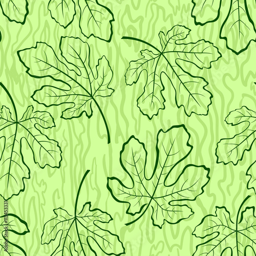 Seamless Tile Background  Fig Tree Green Leaves and Abstract Pattern. Vector