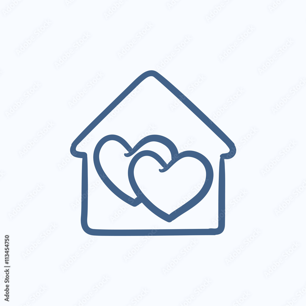 House with hearts sketch icon. House with hearts sketch icon.