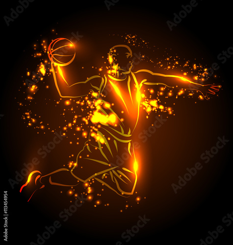 Vector illustration of a basketball player with lighting effects