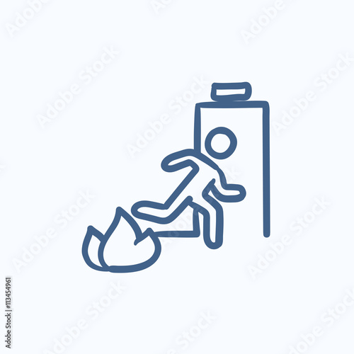 Emergency fire exit door sketch icon.