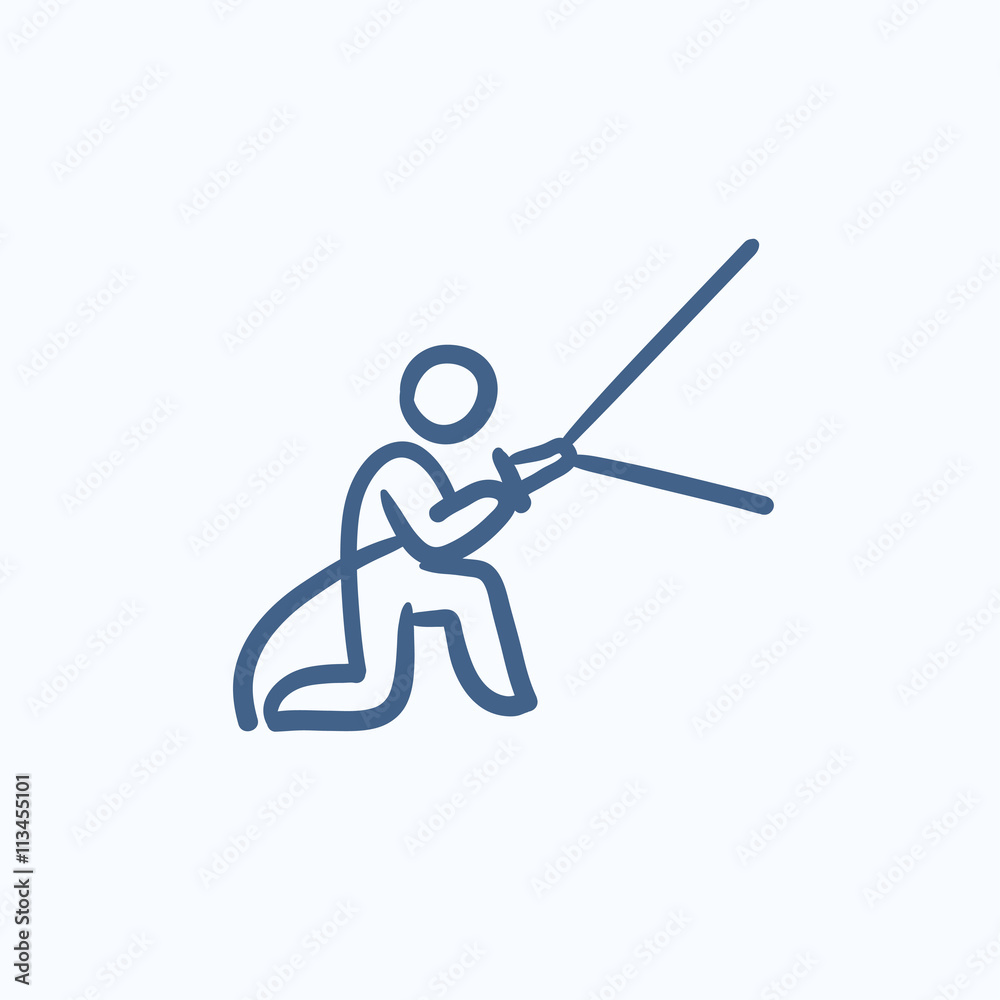 Fireman spraying water sketch icon. Fireman spraying water sketch icon.