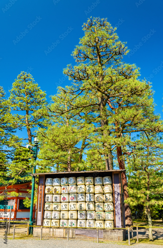 Fototapeta premium Sake barrels at Heian Shrine in Kyoto