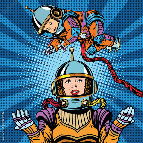 Space astronaut mother and newborn baby