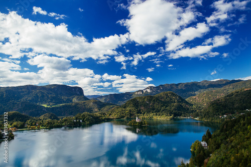 Amazing View On Bled Lake. Springtime or summertime in Slovenia.