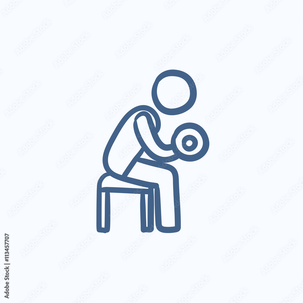Man exercising with dumbbells sketch icon. Man exercising with dumbbells sketch icon.