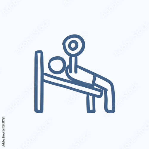 Man lifting barbell sketch icon.