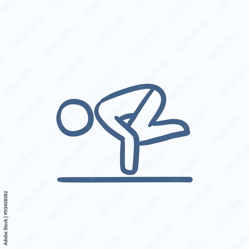 Man practicing yoga sketch icon.