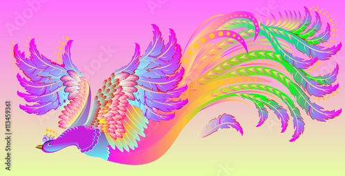 Illustration of flying fairyland bird, vector cartoon image.