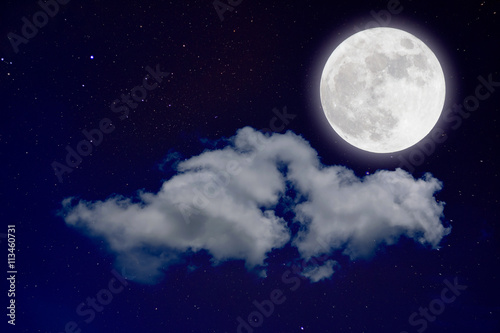 Wonderful background  night sky with full moon  stars  beautiful