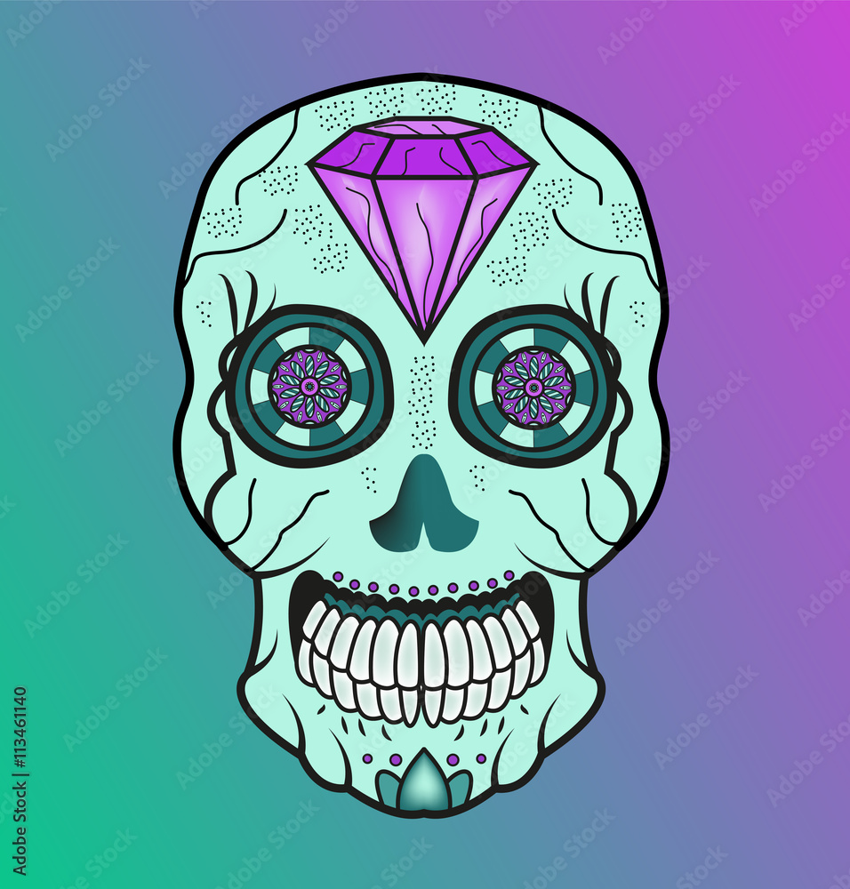 Vector skull with diamond, teschio vettoriale con diamante