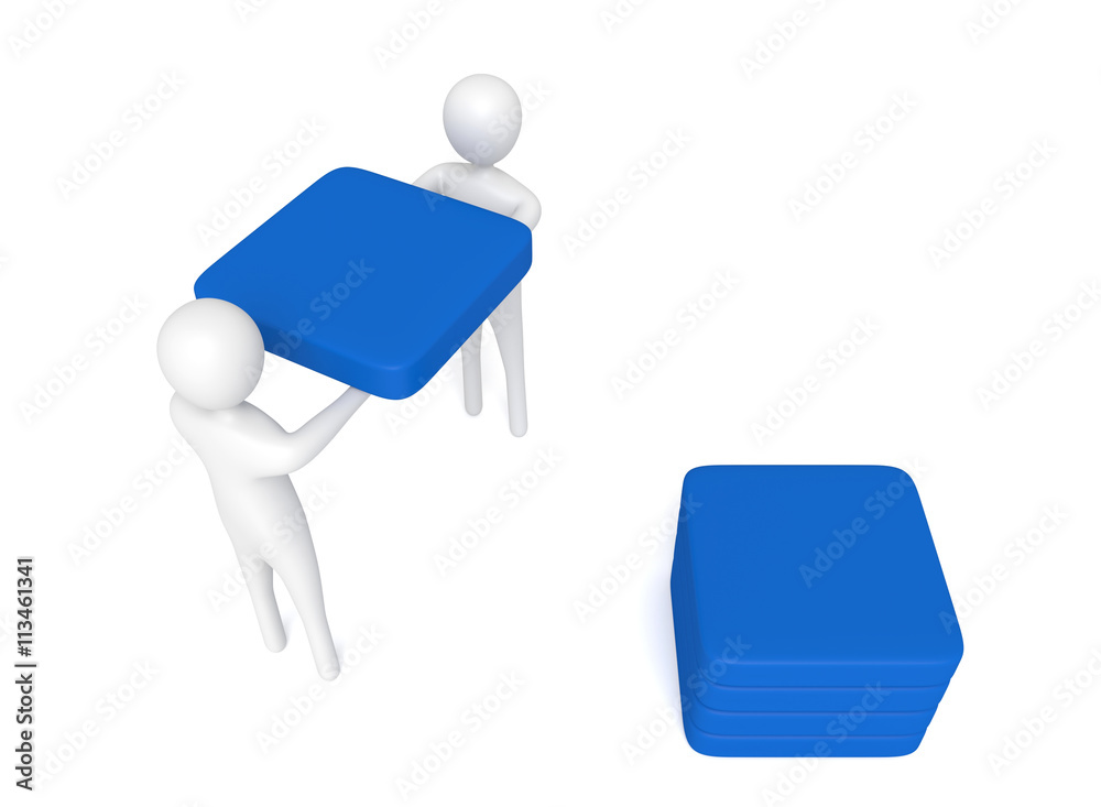 Teamwork: 3d men carrying a blue cube, 3d illustration Teamwork: 3d men carrying a blue cube, 3d illustration