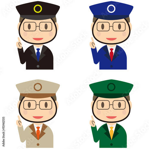 4色の制服の運転手　指さし