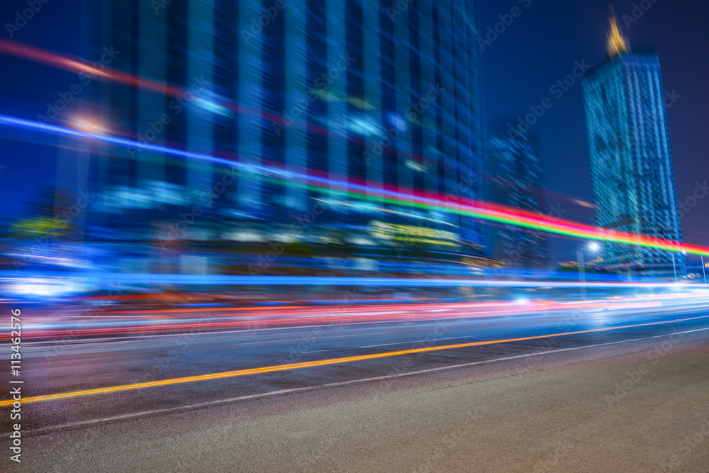Fototapeta premium motion blurred car at bridge,tianjin city,china.