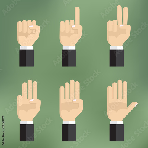 Set of counting hand sign from one to five.