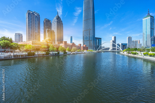 Modern buildings and river in urban city tianjin china