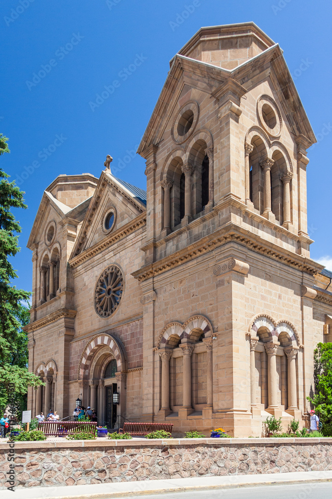 Cathedral Basilica of Saint Francis of Assisi, also known as Saint Francis Cathedral in downtown Santa Fe, New  Mexico