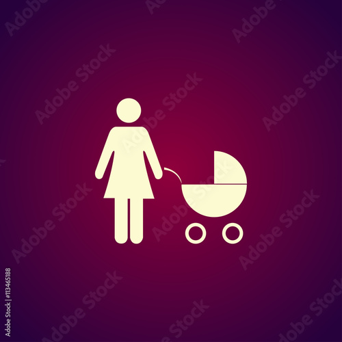 Woman with pram pictogram flat icon