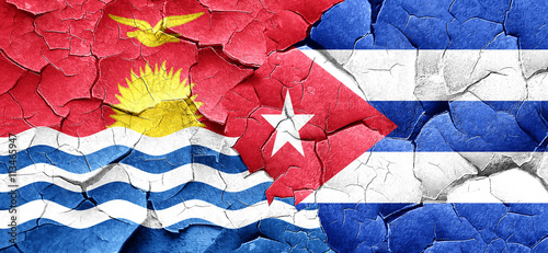 Photography Kiribati flag with cuba flag on a grunge cracked wall