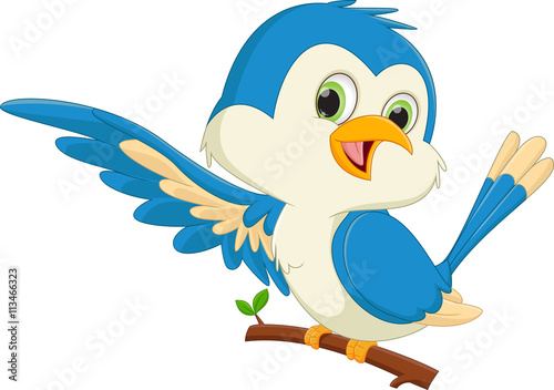 cute blue bird cartoon waving photo