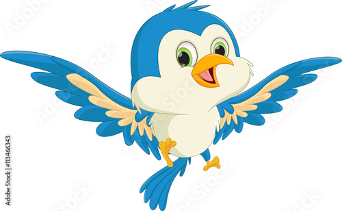 happy blue bird cartoon flying
