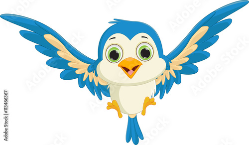 happy blue bird cartoon flying