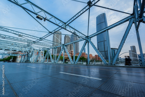 view of city skyline from bridge,tianjin,china