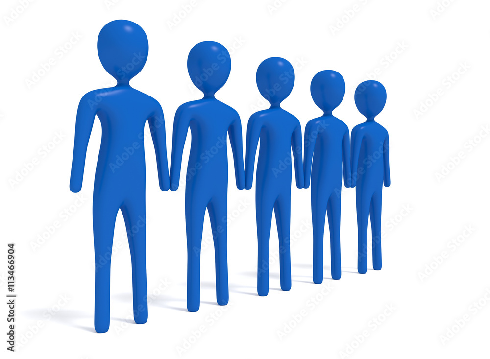 Partnership: group of five blue 3d men, 3d illustration Partnership: group of five blue 3d men, 3d illustration