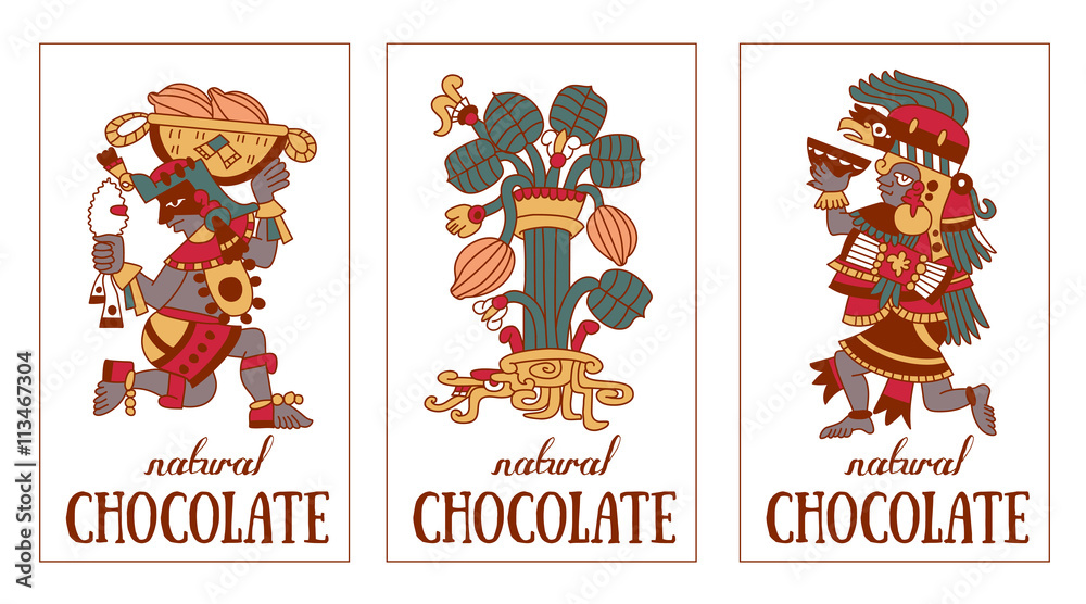 Fototapeta premium contour pattern maya, aztec and cacao nibs, chocolate label logo