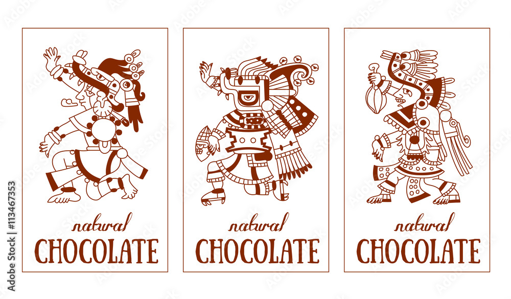 contour pattern maya, aztec and cacao nibs, chocolate label logo
