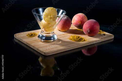 Dessert ice cream with peach