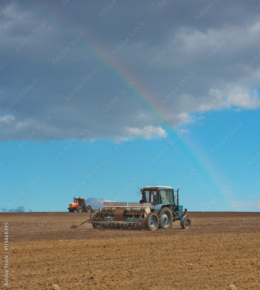 Fototapeta premium Tractors in the field
