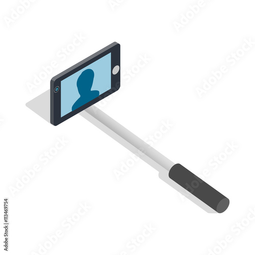 Selfie monopod stick icon, isometric 3d style