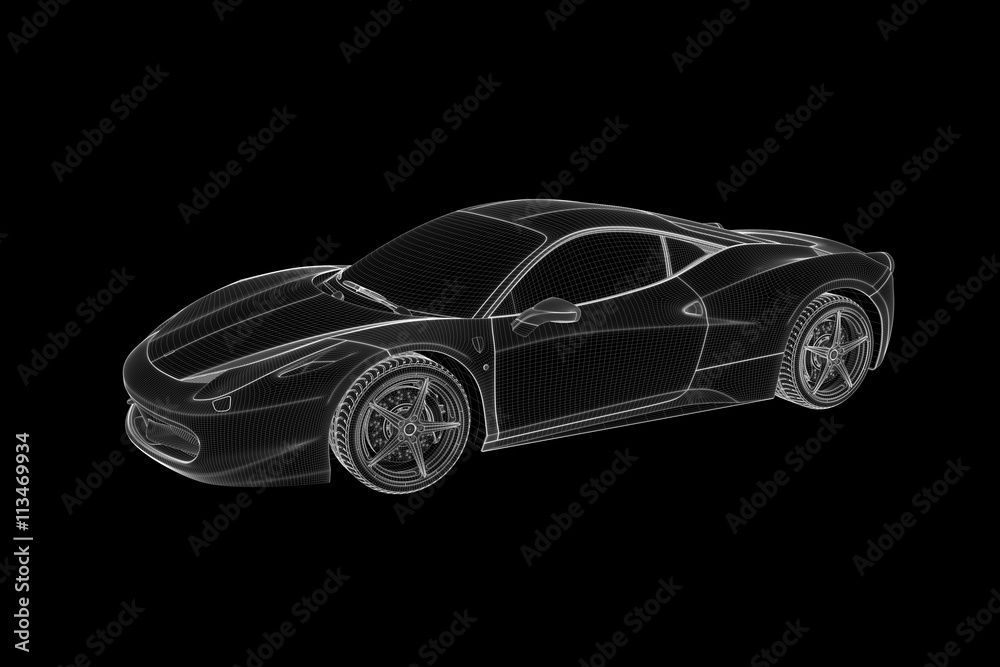 Naklejka premium Racing Car Hologram Wireframe. Nice 3D Rendering 