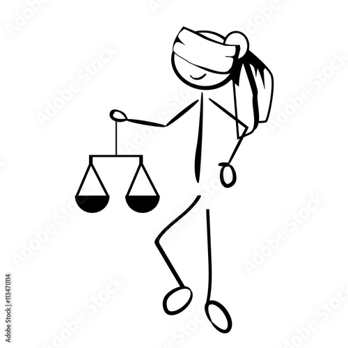 Strichmännchen als Themis (Gottin in der  griechischen Mythologie) mit Waage. Symbol der Justizia. 