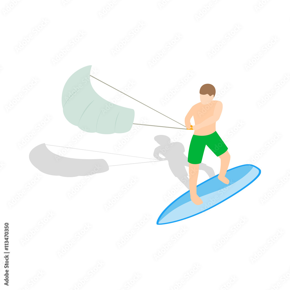 Kitesurfing icon in isometric 3d style