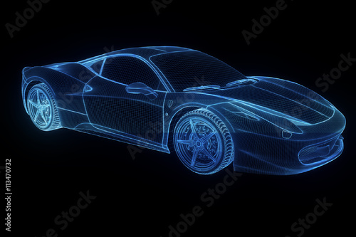 Racing Car Hologram Wireframe. Nice 3D Rendering 