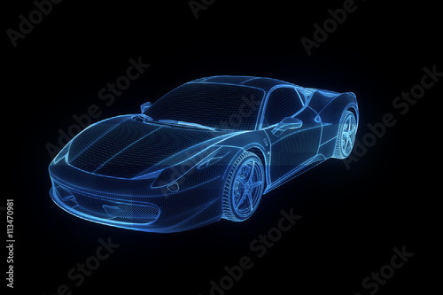 Racing Car Hologram Wireframe. Nice 3D Rendering
