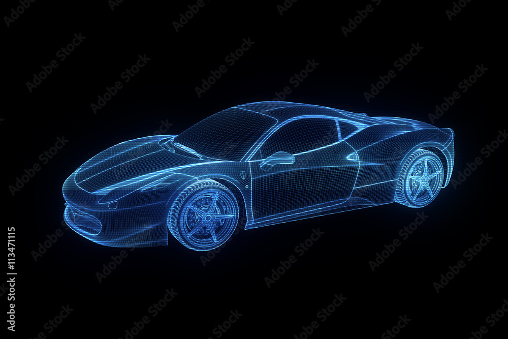 Racing Car Hologram Wireframe. Nice 3D Rendering
